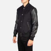 Uldon Black Leather Varsity Jacket